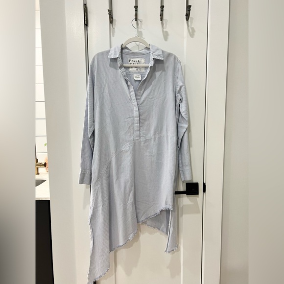 “Frank & Eileen” The Drake Pinstripe Asymmetrical Shirt Dress - Picture 2 of 3